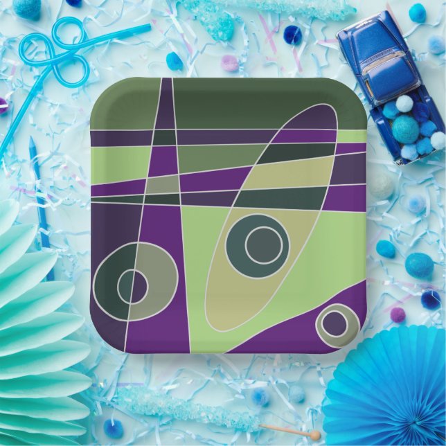 Abstract Surfing Green Purples Paper Plate (Party)