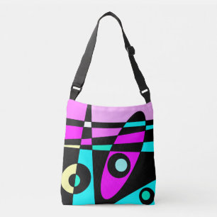 Abstract Surfing Turquoise Hot Pink Yellow Black Crossbody Bag