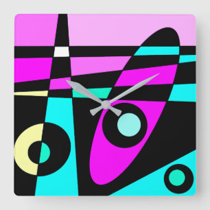 Abstract Surfing Turquoise Hot Pink Yellow Black  Square Wall Clock