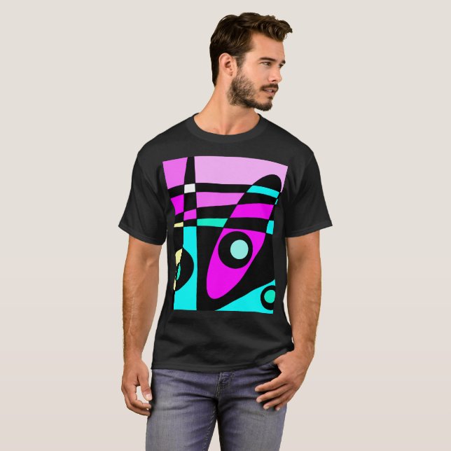 Abstract Surfing Turquoise Hot Pink Yellow Black  T-Shirt (Front Full)