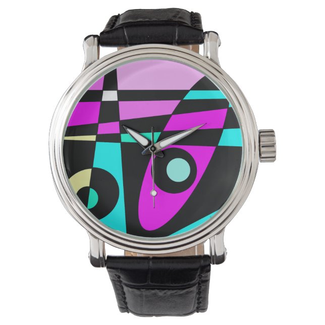 Abstract Surfing Turquoise Hot Pink Yellow Black  Watch (Front)