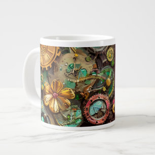 Abstract Surreal Gears Flowers Steampunk Art Large Coffee Mug