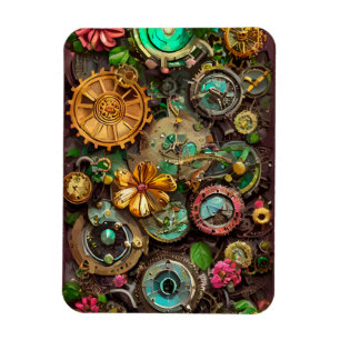 Abstract Surreal Gears Flowers Steampunk Art Magnet