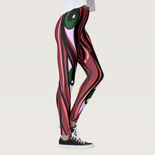 Abstract Surreal Green Eyes and Hair Art Design Leggings (Right)
