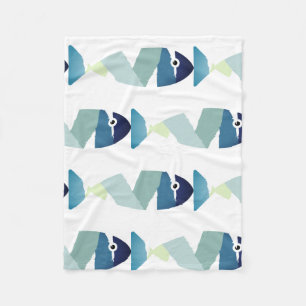 Abstract Swimming Blue Fish Fleece Blanket
