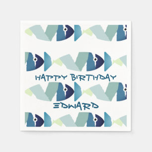 Abstract Swimming Blue Fish Napkin