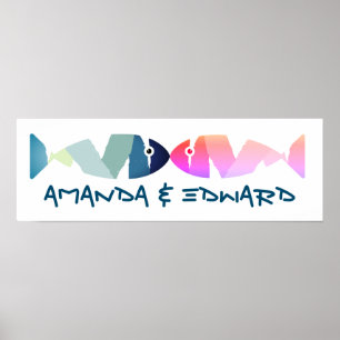 Abstract Swimming Blue Fish Poster