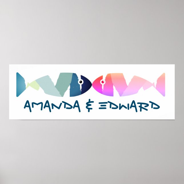 Abstract Swimming Blue Fish Poster (Front)