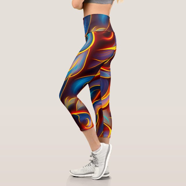 Abstract Swirl Blue Red Flames Capri Leggings (Left)