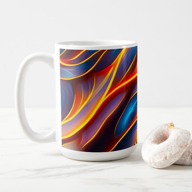 Abstract Swirl Blue Red Flames Coffee Mug (With Donut)