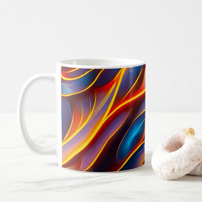 Abstract Swirl Blue Red Flames Coffee Mug (With Donut)