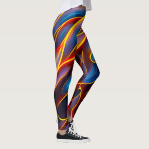 Abstract Swirl Blue Red Flames Leggings