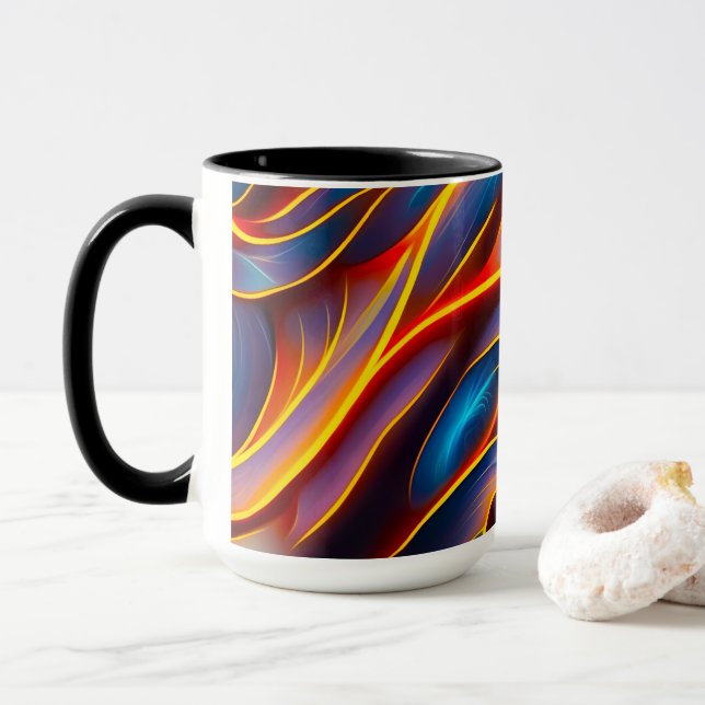 Abstract Swirl Blue Red Flames Mug (With Donut)