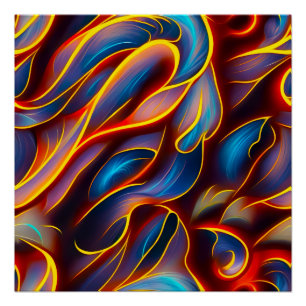 Abstract Swirl Blue Red Flames Poster