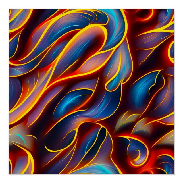 Abstract Swirl Blue Red Flames Poster (Front)