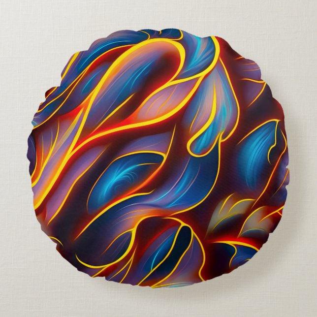 Abstract Swirl Blue Red Flames Round Cushion (Front)