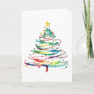 Abstract Swirl Christmas Tree Colourful Modern  Card