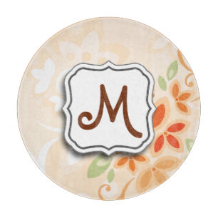 Abstract Swirl Floral Orange with Monogram Cutting Board