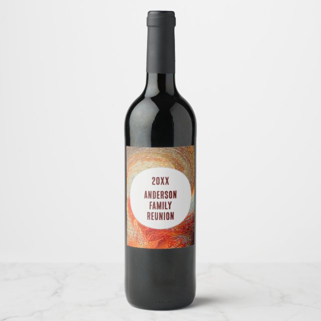 Abstract Swirl Groovy Vibrant Family Reunion Wine Label (Front)