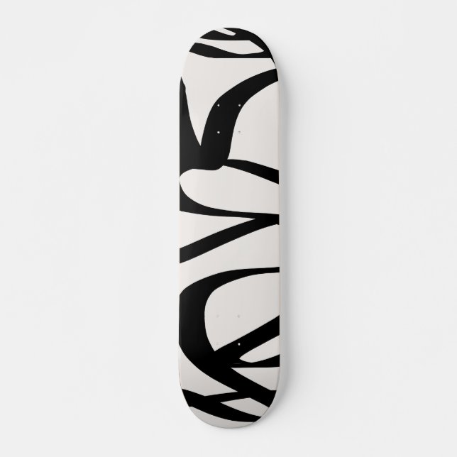 Abstract Swirl Lines Shapes Black And Beige Cream Skateboard (Front)