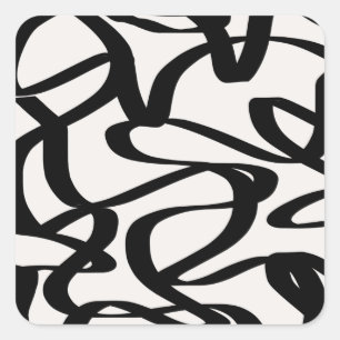 Abstract Swirl Lines Shapes Black And Beige Cream Square Sticker