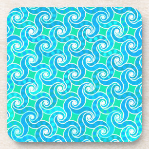 Abstract Swirl pattern - Blue, Jade green & White Coaster