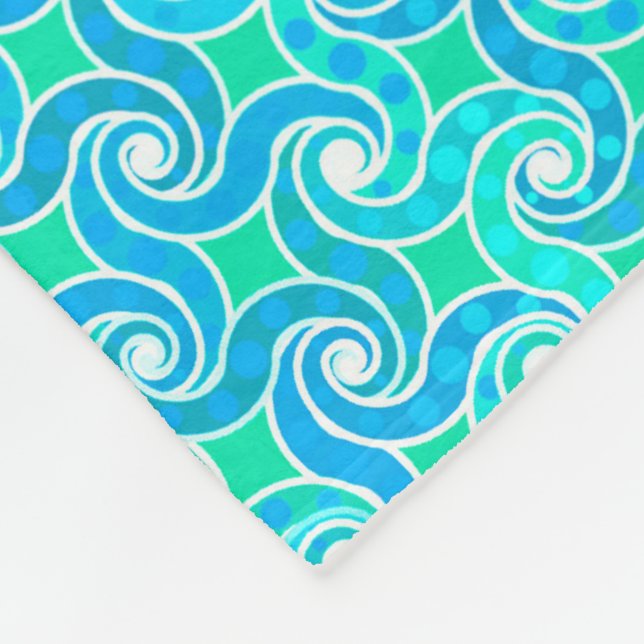 Abstract Swirl pattern - Blue, Jade green & White Fleece Blanket (Corner)