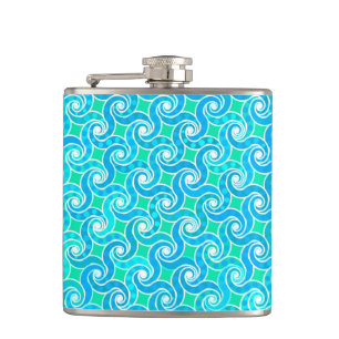 Abstract Swirl pattern - Blue, Jade green & White Hip Flask