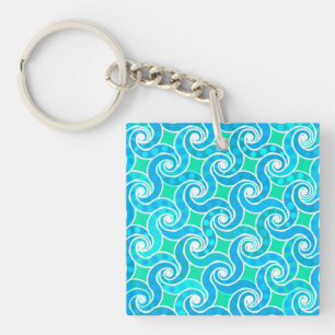 Abstract Swirl pattern - Blue, Jade green & White Key Ring