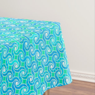 Abstract Swirl pattern - Blue, Jade green & White Tablecloth