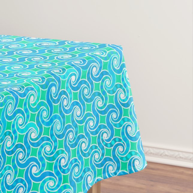 Abstract Swirl pattern - Blue, Jade green & White Tablecloth (In Situ)