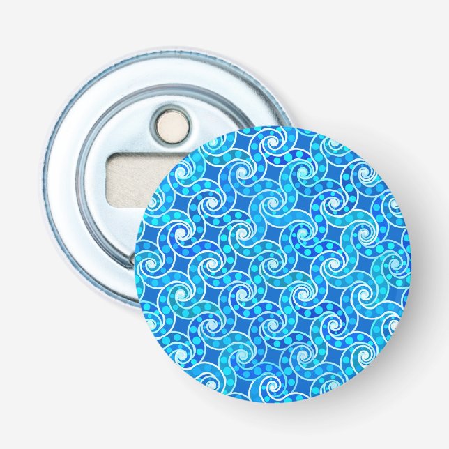 Abstract swirl pattern - blue, turquoise & white bottle opener (Front)