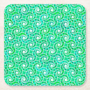 Abstract swirl pattern - shades of jade green square paper coaster