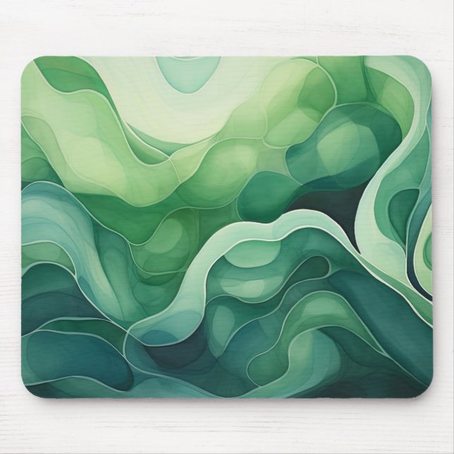 Abstract Swirled Shades of Green  Mouse Pad (Front)