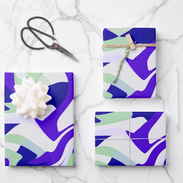Abstract Swirling Pattern in Cool Tones Wrapping Paper Sheet (Front)