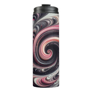 Abstract Swirling Pink, Black and Silver Thermal Tumbler