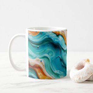 Abstract Swirling Teal and Orange Glossy Fluid  Coffee Mug