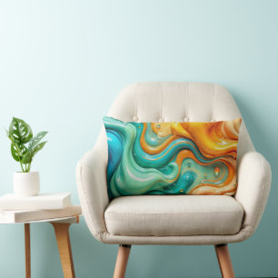 Abstract Swirling Teal and Orange Glossy Fluid Spl Lumbar Cushion