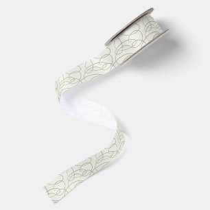 Abstract Swirling Vine Modern Line Art Off-White Satin Ribbon