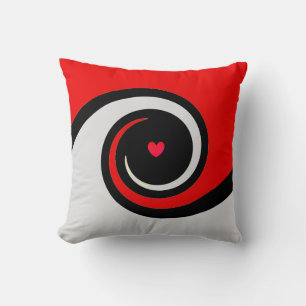 Abstract Swirling Waves in Black Red & Silver Cushion
