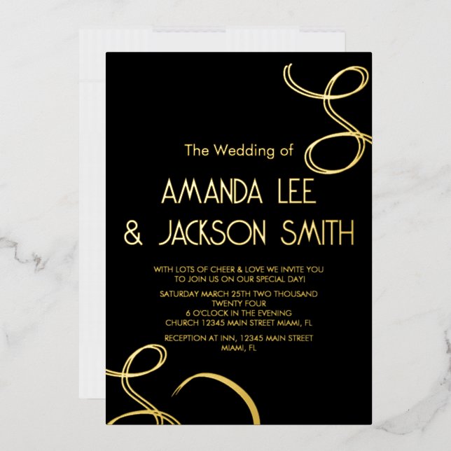 Abstract Swirls Black and Gold Wedding (Envelope)