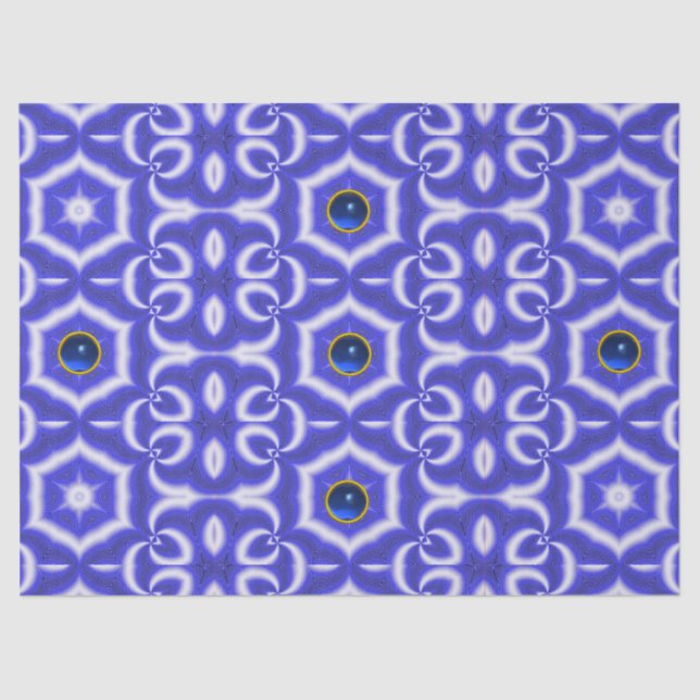 ABSTRACT SWIRLS,BLUE STAR AND SAPPHIRE GEMSTONE TISSUE PAPER (Front)