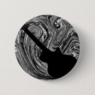 Abstract Swirls Guitar Button, Black & White 6 Cm Round Badge