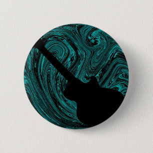 Abstract Swirls Guitar Button, Teal 6 Cm Round Badge