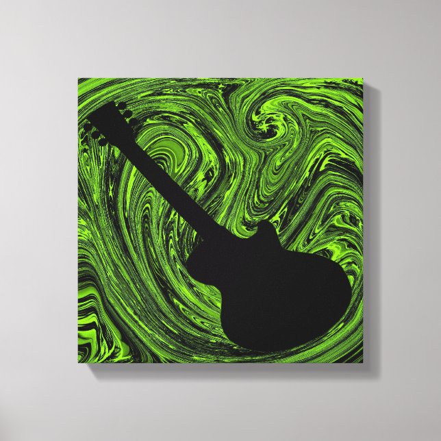Abstract Swirls Guitar Canvas Print, Green (Front)