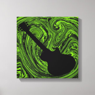 Abstract Swirls Guitar Canvas Print, Green Print