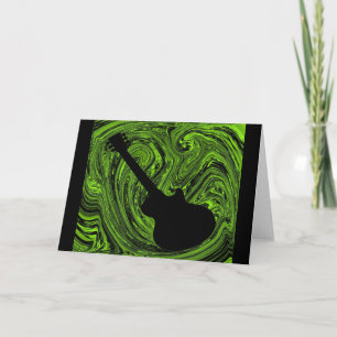 Abstract Swirls Guitar Greeting Card, Green Card