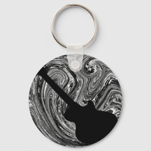 Abstract Swirls Guitar Keychain, Black & White Key Ring