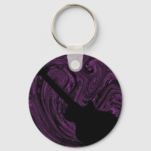 Abstract Swirls Guitar Keychain, Purple Key Ring