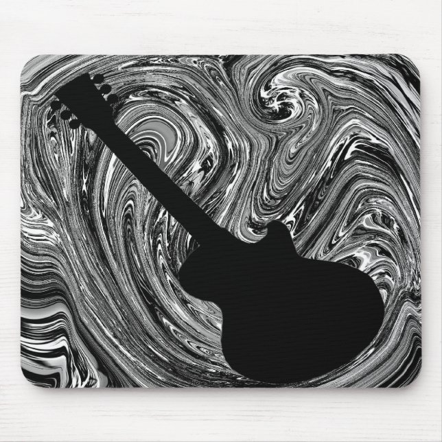 Abstract Swirls Guitar Mousepad, Black & White Mouse Pad (Front)